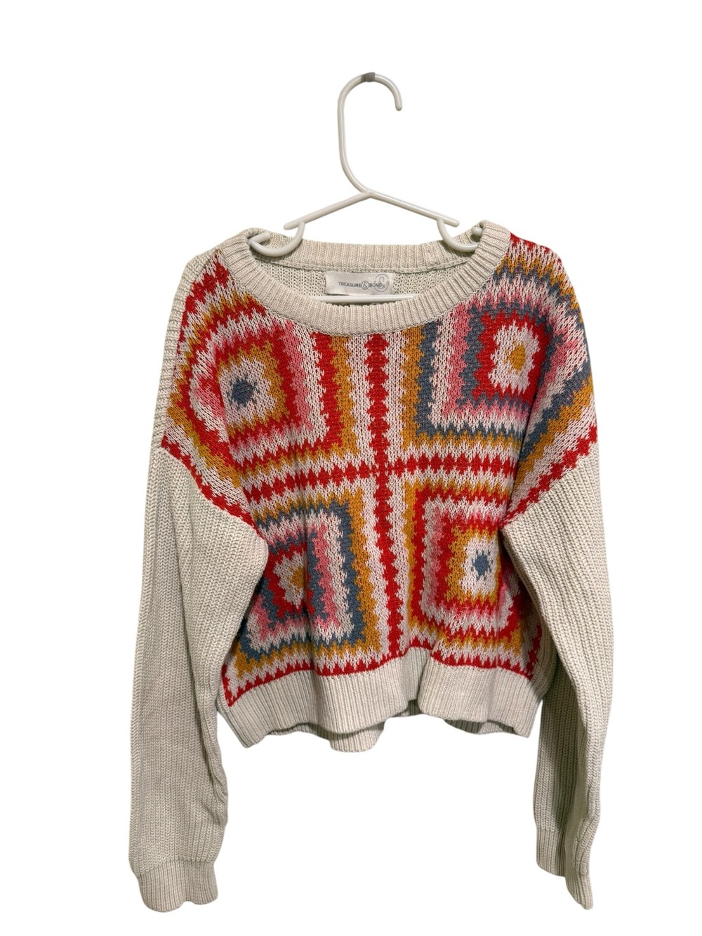 NWOT Treasure & Bond Girl’s Cream Crewneck Fair Isle Sweater - Size 8-10 (M)